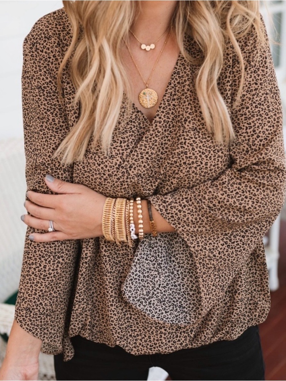 Amaryllis x Ashlee Leopard Print Wrap Blouse - Brown